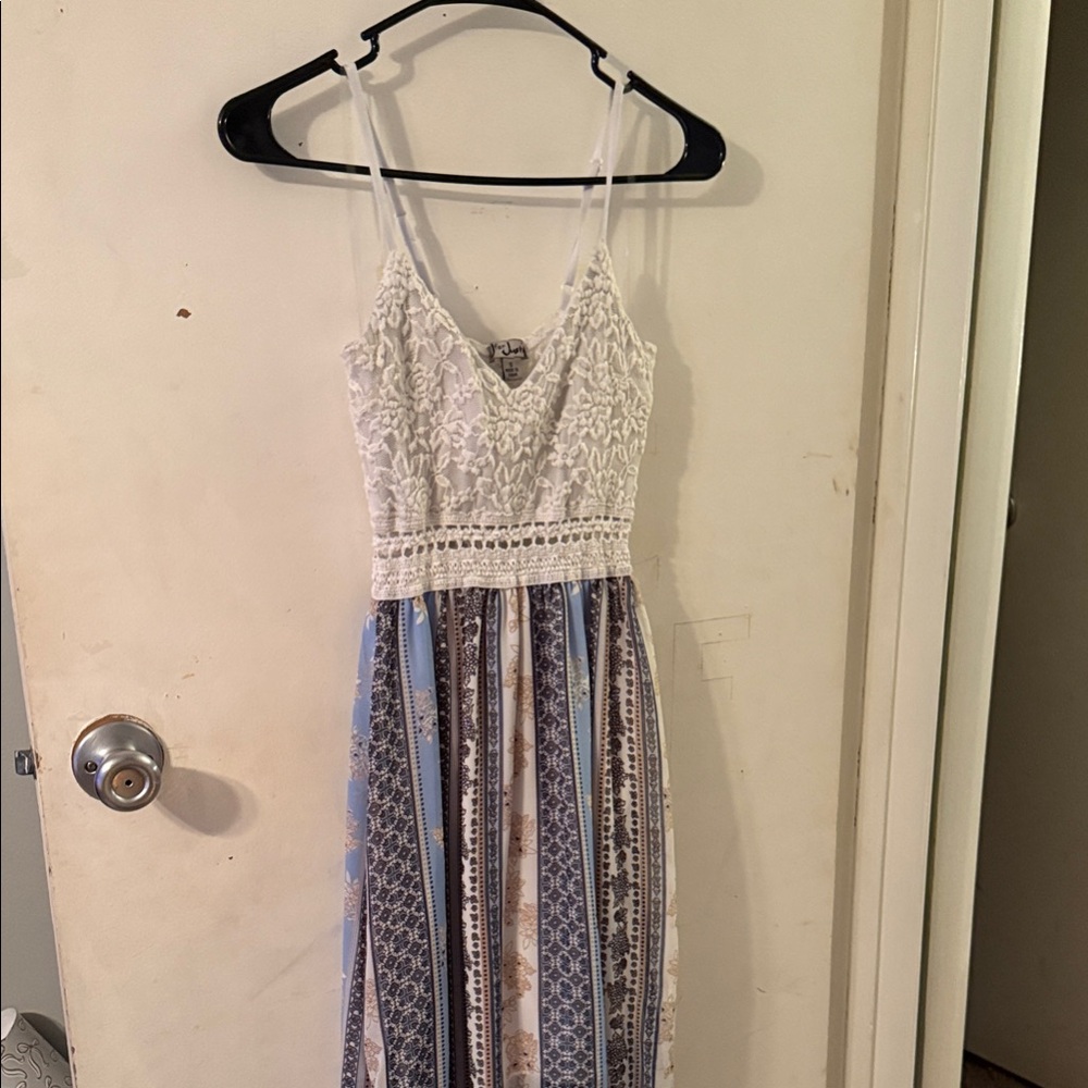 J for Justify White and Blue Lace Maxi Dress